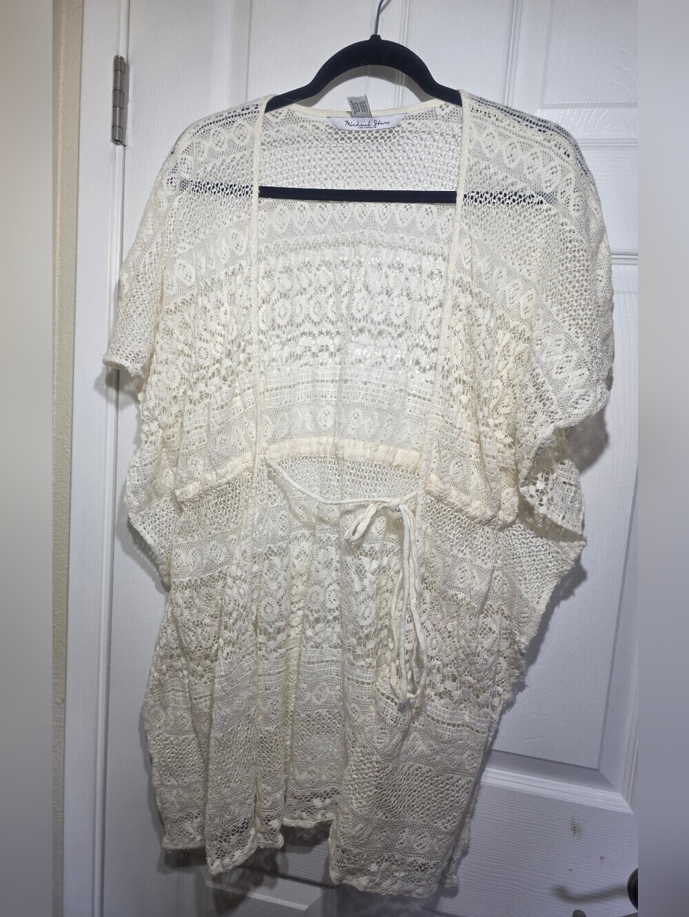 Michael Stars Ivory Crochet Lace Swim Cover Up Kimono Boho Beachwear M/L - Picture 3 of 5